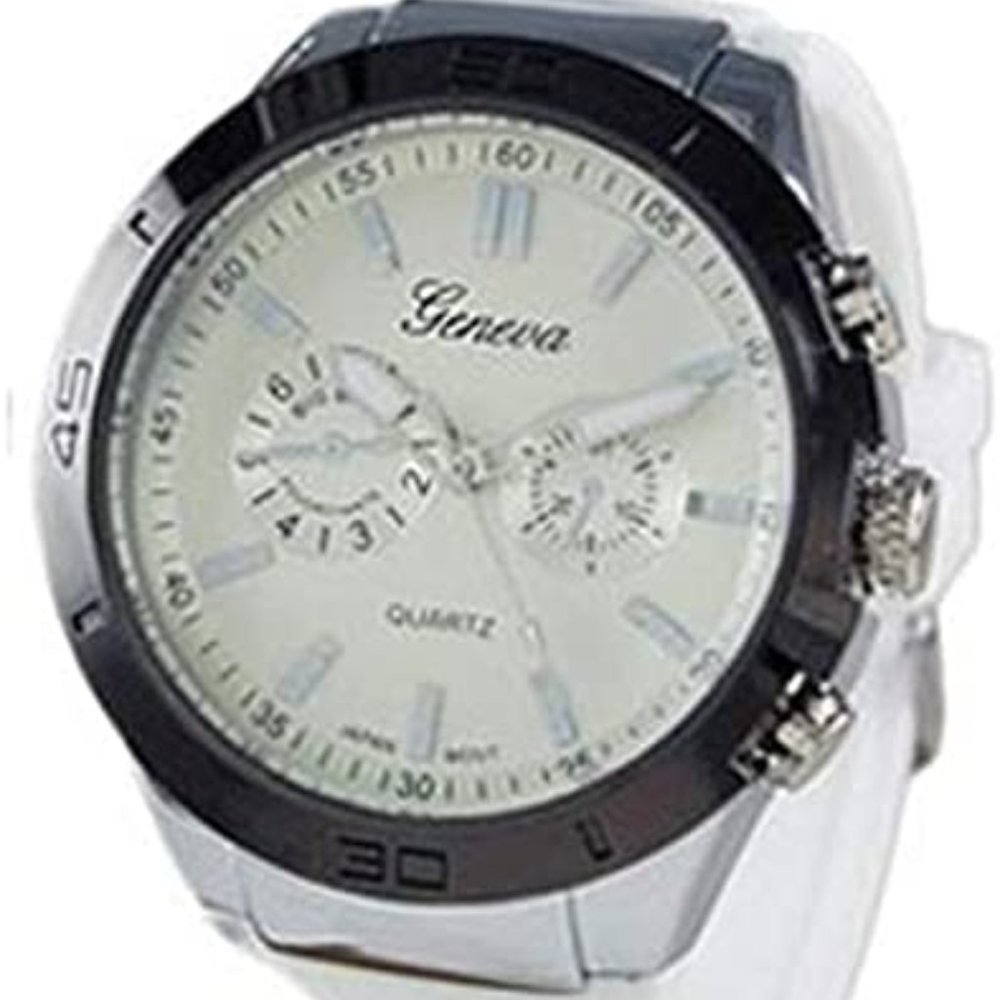 Geneva Platinum 2633 Men's Decorative Chronograph Sporty Watch-WHT-BLK